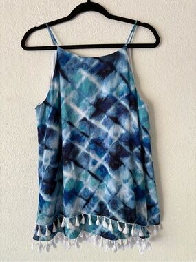 Hailey Lyn Blue Tassel-Hem Spaghetti Strap Tank Top